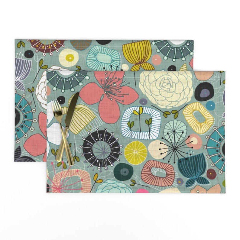 Mid Century Modern Placemats set of 2 Mod Blooms by Etsy