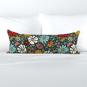 Retro XL Lumbar Pillow - Daisy Mosaic Large by winkeltriple - Modern Bold Floral 70s Bohemian Botanical Extra Large Rectangle Lumbar Pillow