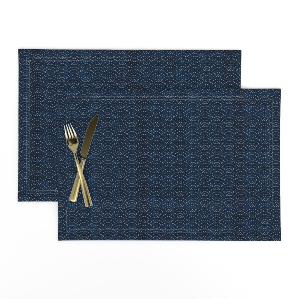 Japanese Placemats set of 2 Sashiko Seikaiha Ocean Waves Etsy