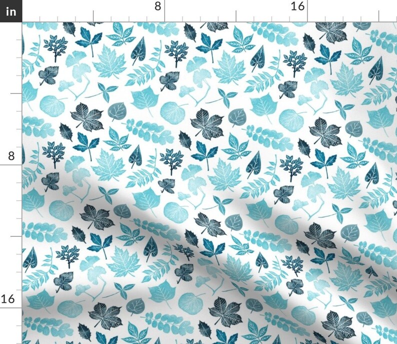 Leaves by wideeyedtree Fall Foliage Table Runner Blue Leaves Leaf Forest Nature Fall Cotton Sateen Table Runner by Spoonflower