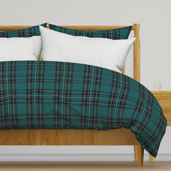 Tartan Bedding Classic Plaid Vincent by Peacoquettedesigns Preppy Blue Teal Cotton Sateen Duvet Cover OR Pillow Shams by Spoonflower Etsy UK