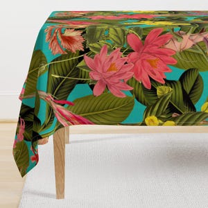 Tropical Tablecloth - Palm In Palm Floral Fantastico  by peacoquettedesigns - Hawaiian Floral Jungle Cotton Sateen Tablecloth by Spoonflower