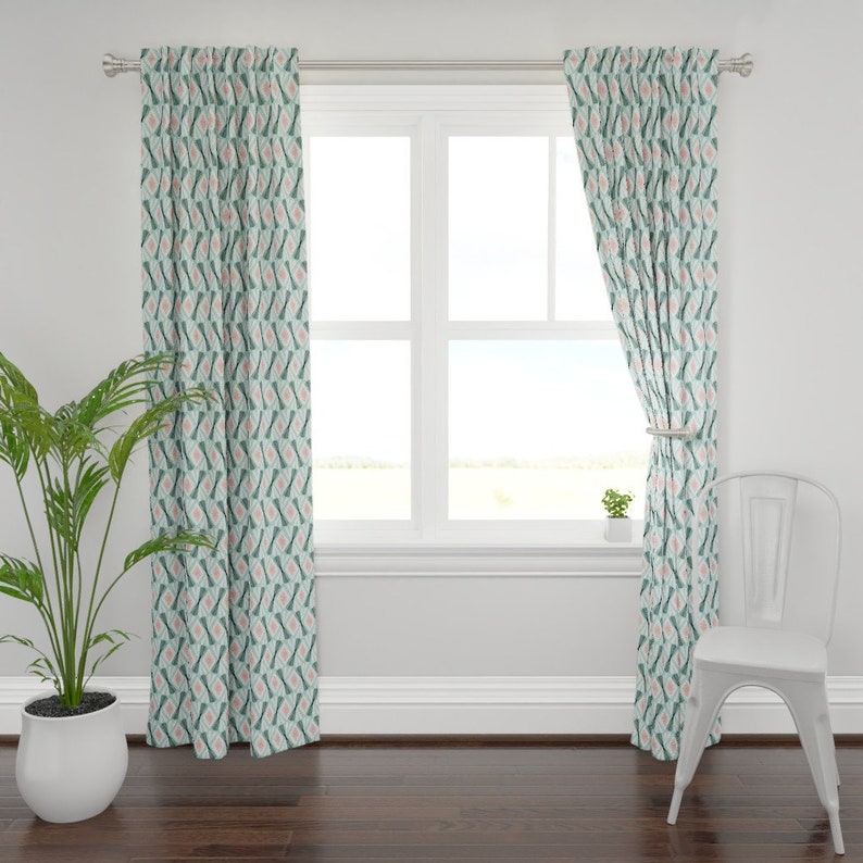 Mint by ottomanbrim Abstract Geo Custom Curtain Panel by Spoonflower Mid Century Modern Curtain Panel Flutter