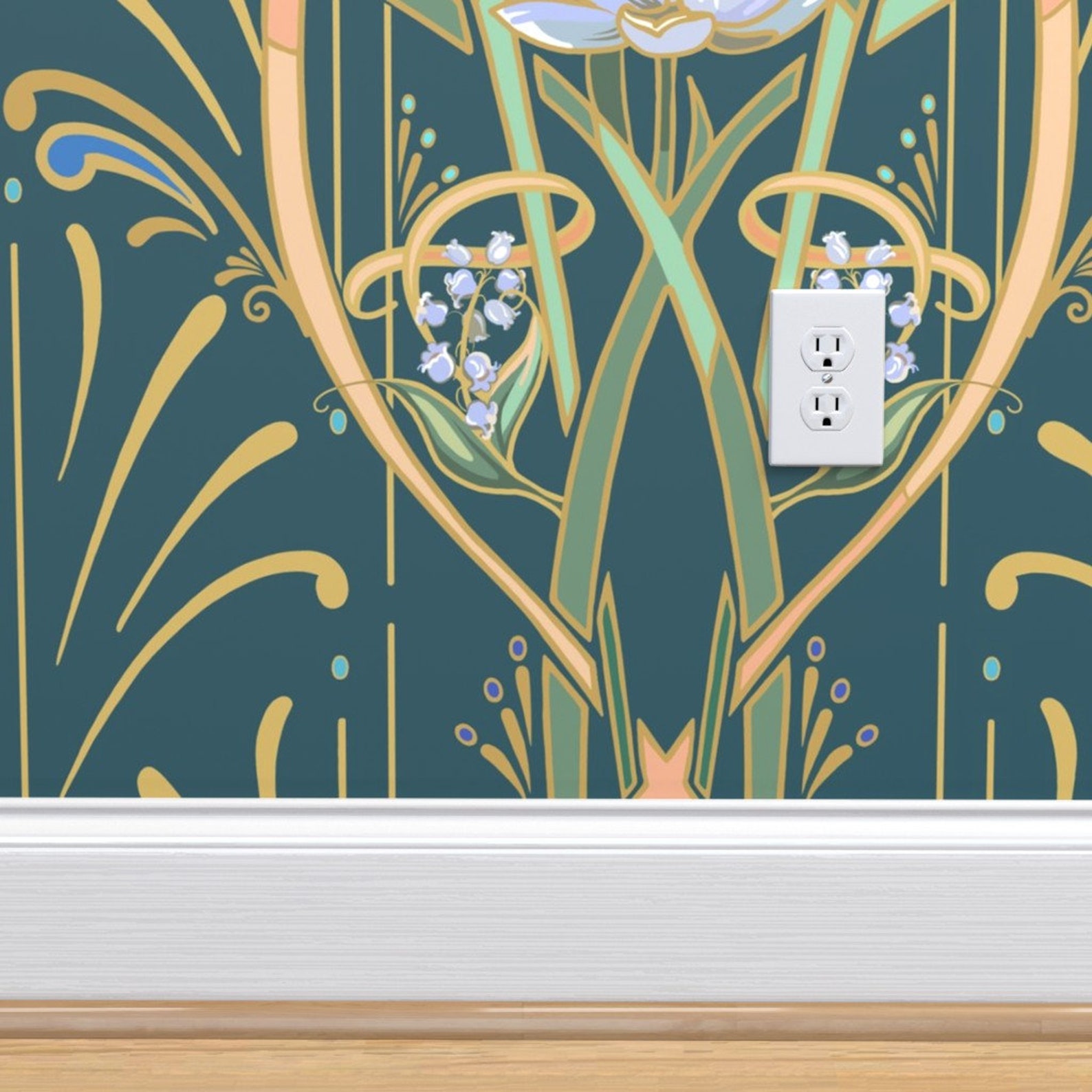 Teal Art Nouveau Wallpaper Teal Dragonflies by Southwind Etsy