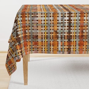 Erdige Brauntöne Tischdecke - Rustikales Bauernhaus Karo von micklyn - Mittlere Herbst Land Bauernhof Baumwollsatin Tischdecke von Spoonflower