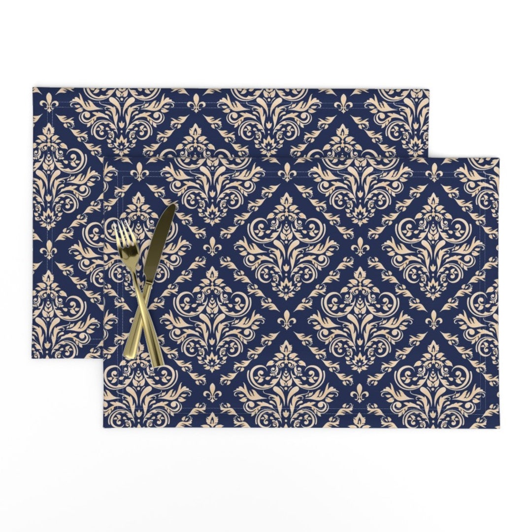 Damask Placemats set of 2 Fleur De Lis Navy by Etsy