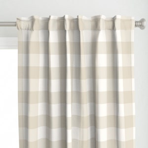 Neutral Plaid Curtain Panel - Bone & Cream Check by dept_6 - Buffalo Check Tan Cream Khaki Farmhouse Custom Curtain Panel by Spoonflower