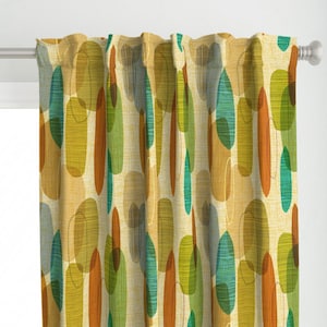 Tropical Mid Century Curtain Panel - Crepe Leaves by theodesign - Mid Mod 50s 60s Retro Vintage Ovals  Custom Curtain Panel by Spoonflower