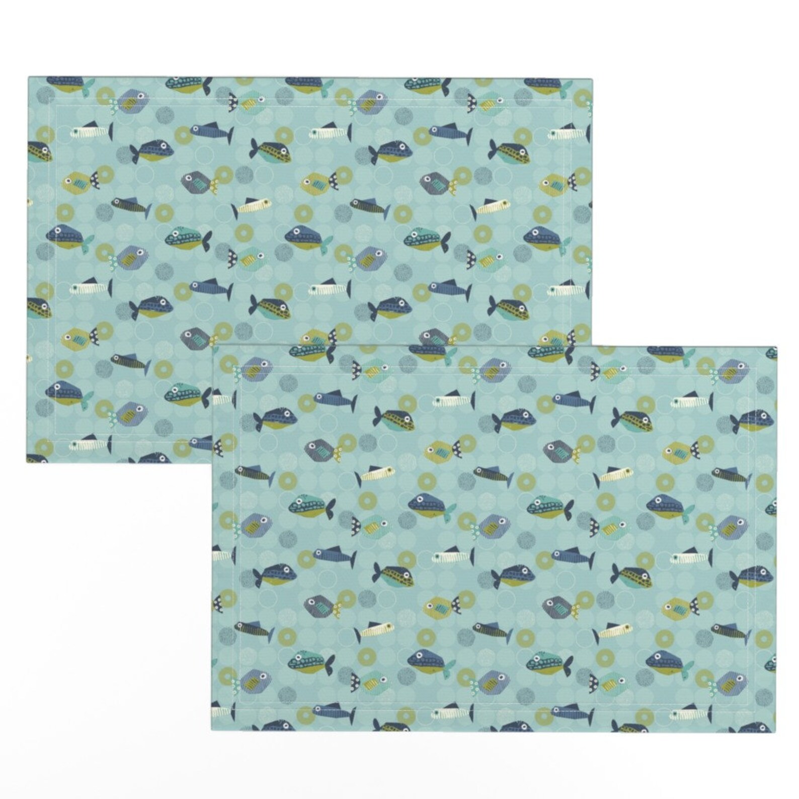 Lake Placemats set of 2 Green Fish Blue Fish by Etsy