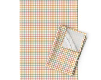 Pastell Regenbogen Karo Geschirrtücher (2er-Set) - Mini Gingham Geschirrtücher von woolsketch - Baby Rosa Blau Grün Leinen Baumwolle Geschirrtücher von Spoonflower