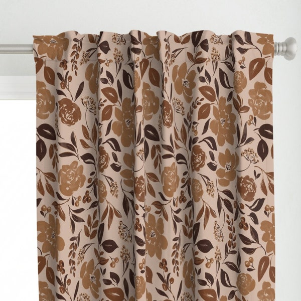 Watercolor Flowers Curtain Panel - Desert Floral by lcbradfordart - Brown Beige Neutral Botanical Roses Custom Curtain Panel by Spoonflower