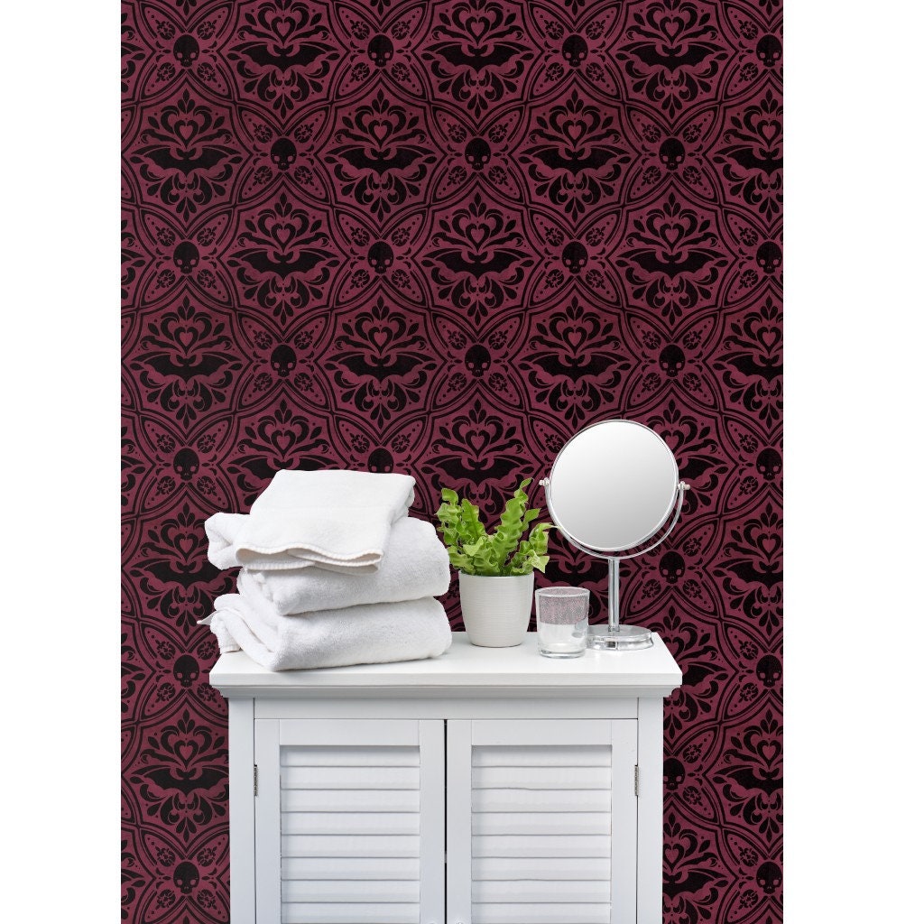 Gotisch Victoriaans vliesbehang Vleermuizen Halloween - Mephistophelean  Damask van peppers_patterns Double Roll behang van Spoonflower - Etsy België, image size:1024x1024