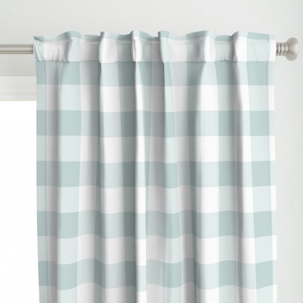 Pastel Aqua Plaid Curtain Panel - 3" Gingham by dept_6 - Country Gingham Farmhouse Chic Classic Custom Curtain Panel by Spoonflower