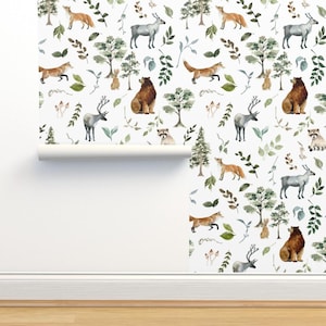 Small Scale Forest Non-Pasted Wallpaper - Woodland Whimsy by hipkiddesigns - Woodland Animals Nature Wallpaper Double Roll by Spoonflower