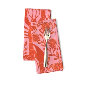 Summer Dinner Napkins (Set of 2) - Lobster And Lemon Large by nanshizzle - Lobster Seafood Beach Coastal Snacks Cloth Napkins by Spoonflower