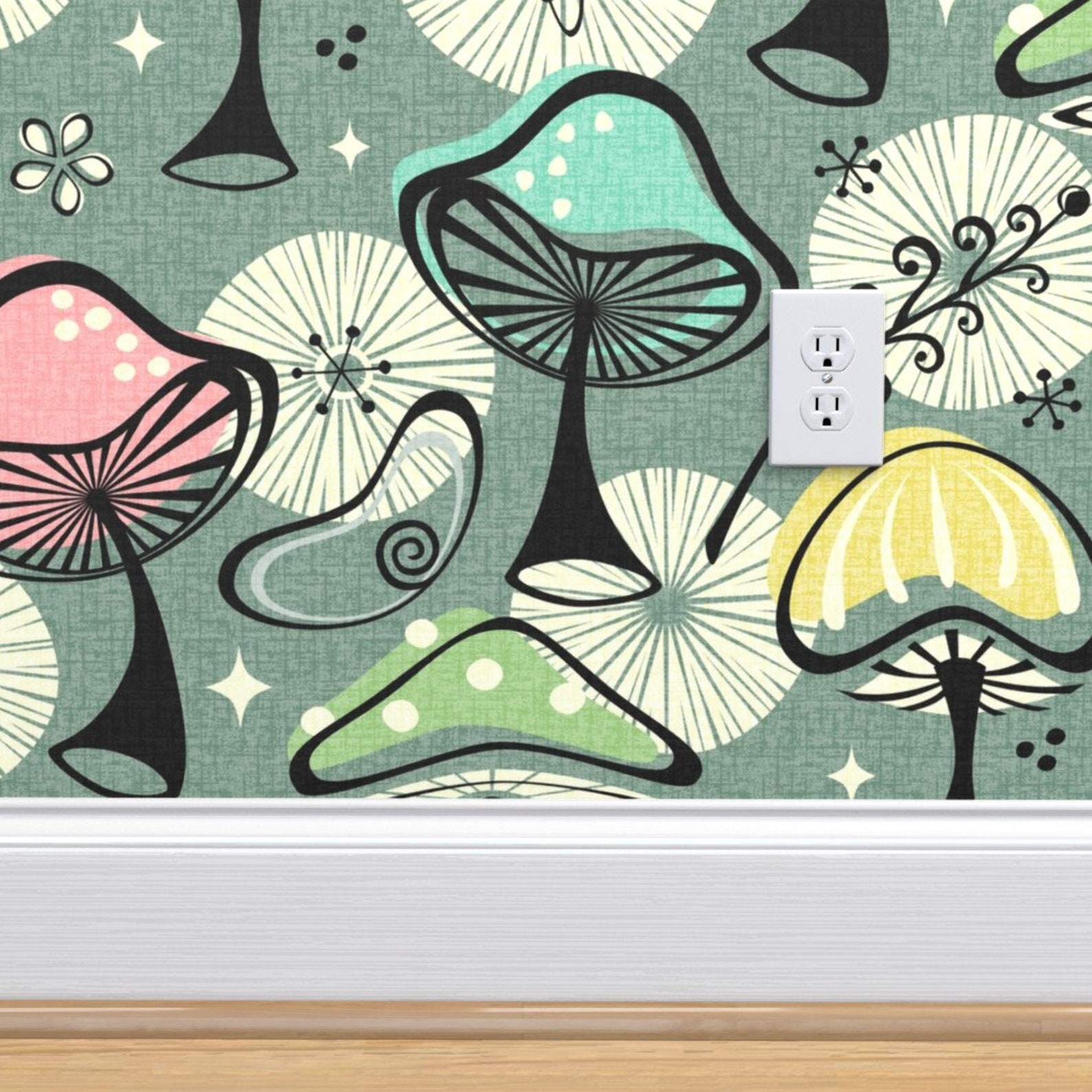 Vintage Mushrooms Wallpaper Mid Mod Mushrooms by Studioxtine - Etsy UK