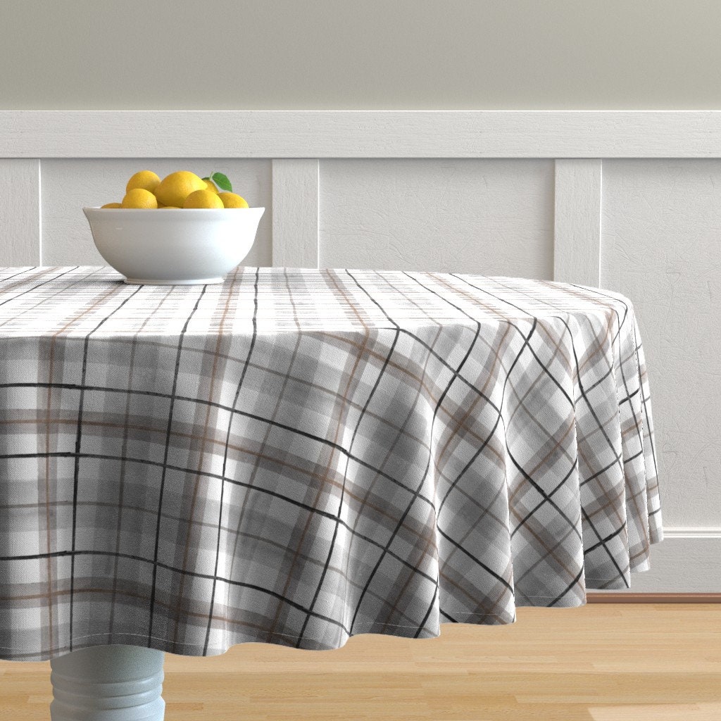 Plaid Round Tablecloth Gray White Tartan by crystal_walen Etsy