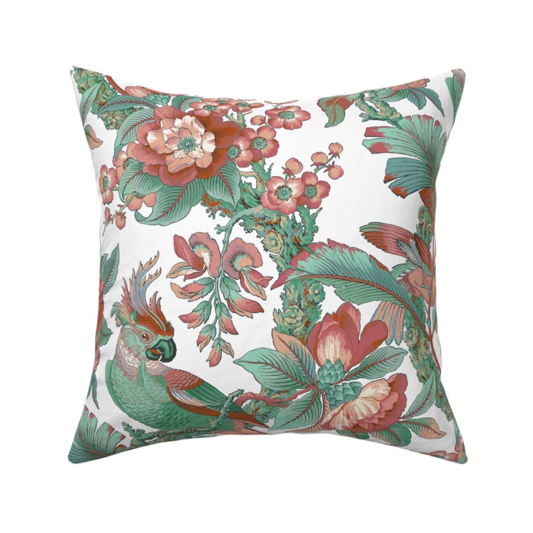 Vintage Floral Throw Pillow Edwardian Parrot by Etsy