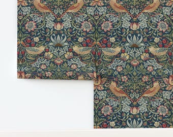 Strawberry Thief Non-Pasted Wallpaper William Morris Floral Vintage - Strawberry Thief by andrea_haase_design Wallpaper by Spoonflower