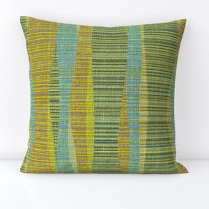 Mid Century Modern Throw Pillow Olive Lines by theodesign Olive Green Aqua Retro 1960s Decorative Square Throw Pillow by Spoonflower image 1