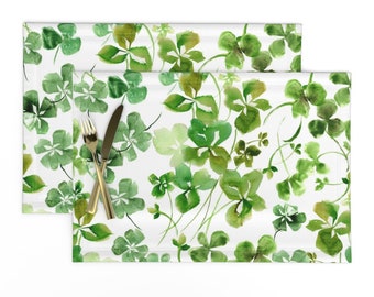 Watercolor Clovers Placemats (Set of 2) - Watercolor Shamrock Large by pattern_talent - St Patricks Day Green Cloth Placemats by Spoonflower