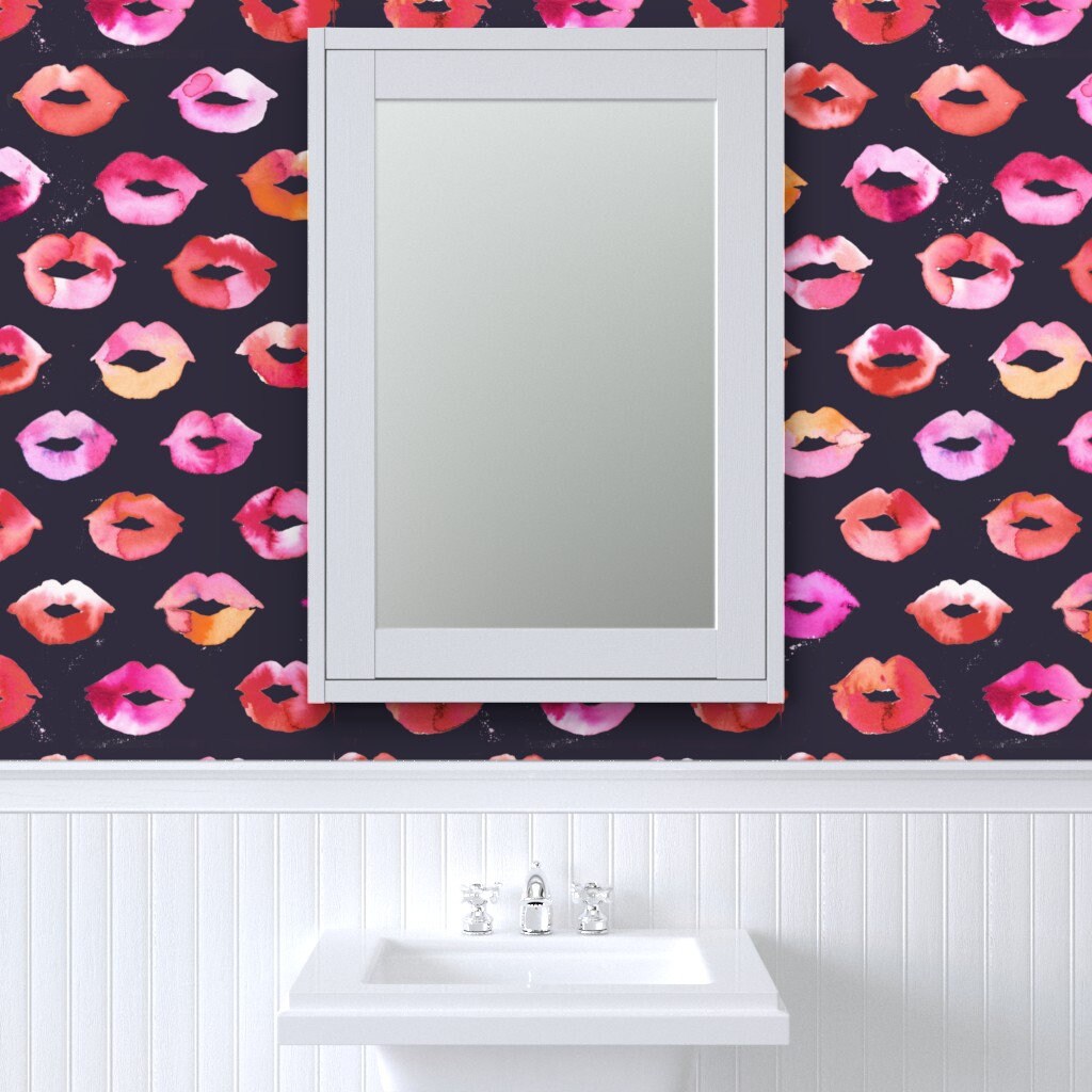 Lips Wallpaper Kisses by ninola-design Valentines Pink | Etsy