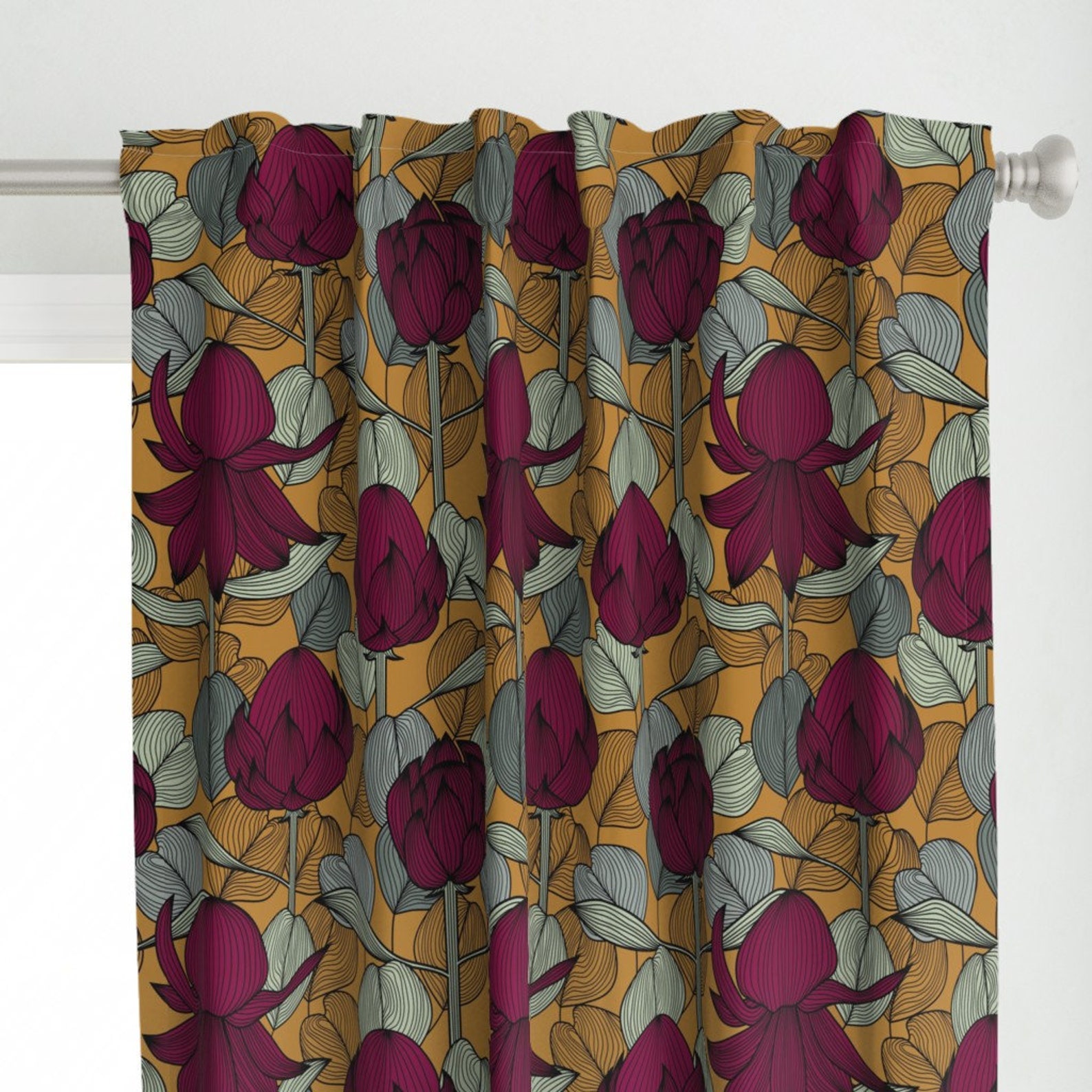 Australian Flora Curtain Panel Eucalyptus and Waratah by Etsy