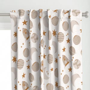 Neutral Boho Space Curtain Panel - Boho Space by chelseajay - Whimsical Cute Rocket Ship Celestial Custom Curtain Panel by Spoonflower