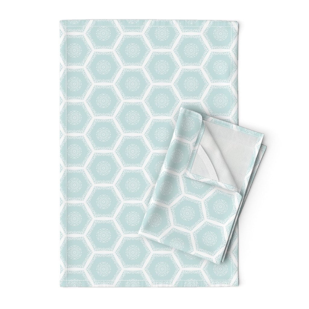 Dish Towels 100 Percent Cotton | Set of 4 for Drying and Kitchen Use  (Seafoam Blue-Green)