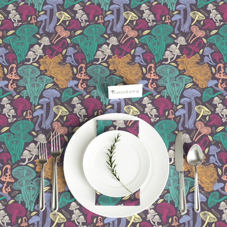 Mushrooms Tablecloth Botanical Cotton Sateen Tablecloth by Spoonflower Delicious Autumn Botanical Poison by selmacardoso