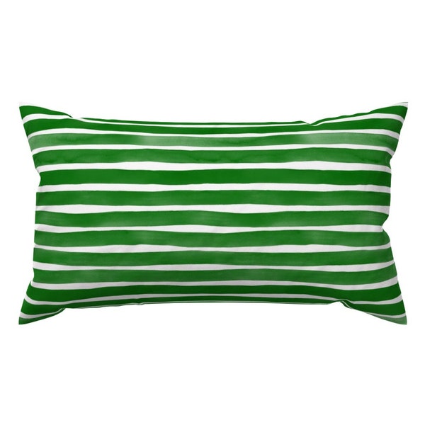 Green Lumbar Pillow - Stripe Watercolor Kelly Green Classic Striped  Rectangle Accent Throw Pillow - Watercolor Stripes Zucchini by friztin
