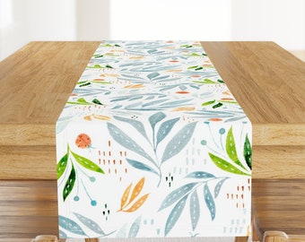 Watercolor Ladybug Table Runner - Malibu Blues by lucindawei - Modern Botanical Baby Blue Peach  Cotton Sateen Table Runner by Spoonflower