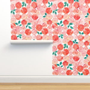 Coral And Pink Fruit Non-Pasted Wallpaper - Summer Fruit by adenaj - Watercolor Oranges Blush And Coral Wallpaper Double Roll by Spoonflower