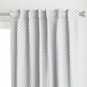 Soft Blue Curtain Panel - Botanical On Cream by danika_herrick - Slate Gray Blue Block Print Tiny Scale Custom Curtain Panel by Spoonflower