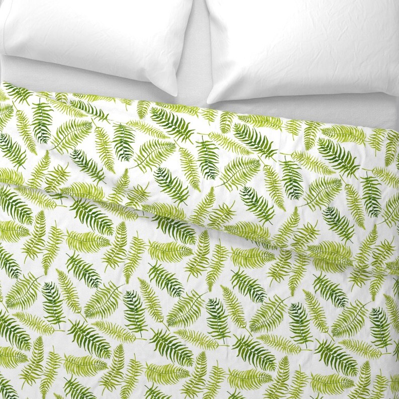 Green Duvet Cover Fernilicious by Limezinniasdesign Fern Etsy