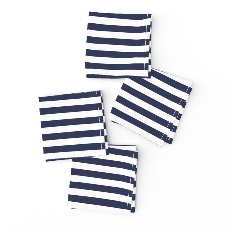 Set of 4 Nautical Cocktail Napkins Blue And White Stripes Cloth Napkins by Spoonflower - Summer Seahorse Stripe by booboo/_collective