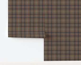 Brown Plaid Non-Pasted Wallpaper Rustic Check Dark Academia Autumn Fall - Rich Harvest Plaid by shellyreneedesigns Wallpaper by Spoonflower