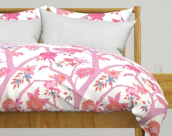 Peony Branch Bedding - Pink Chinoiserie by danika_herrick - Large Scale Romantic Vintage Chintz Cotton Sateen Duvet Cover OR Pillow Shams