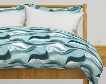 Mid Century Mod Bedding - Arctic Wind by wren_leyland - Arctic Iceberg Teal Aqua Cotton Sateen Duvet Cover OR Pillow Shams by Spoonflower