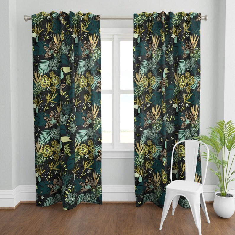 Animal Print Curtain Panel Jungle Yellow by Kimsa Tropical Etsy