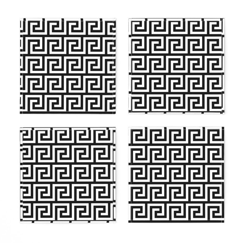 Geometric Black And White Home Decor Cloth Napkins by Spoonflower Labyrinth Cocktail Napkins - Greek Key Pattern by mkokolo Set of 4
