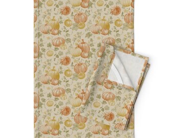 Autumn Harvest Tea Towels (Set of 2) - Pumpkin Sage by olgakorneeva - Watercolor Botanical Pumpkins Linen Cotton Tea Towels by Spoonflower