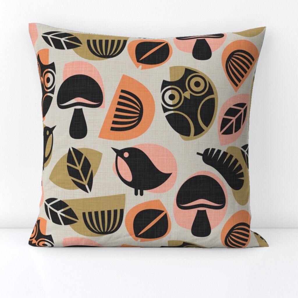 Forest Owls Throw Pillow - Minimalist Nature by cjldesigns - Outdoors Geo  Retro Mushrooms Decorativ