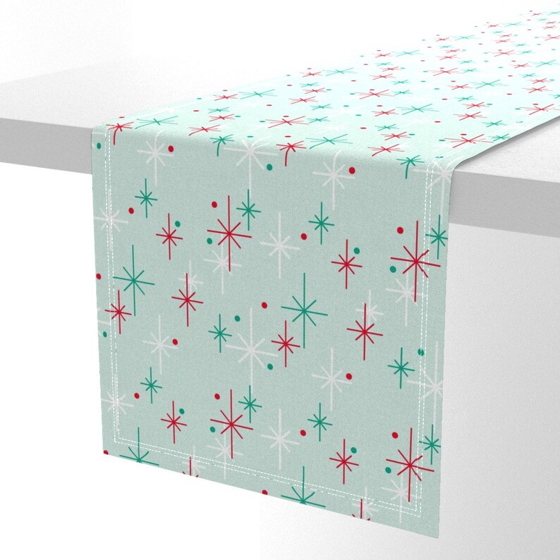Mid Century Table Runner Nifty Stars by thecalvarium Retro Mid Century Modern Christmas Star Cotton Sateen Table Runner by Spoonflower image 5