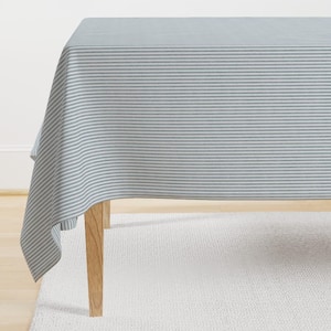 Ticking Tablecloth - Faded French Stripe - Blue by kristopher_k_design - Pinstripe Texture Chic Blue Cotton Sateen Tablecloth by Spoonflower