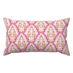 Chinoiserie Lumbar Pillow - Pink Orange Scallop Paisley  by danika_herrick -  Scallop Grandmillenial Paisley Rectangle Accent Throw Pillow