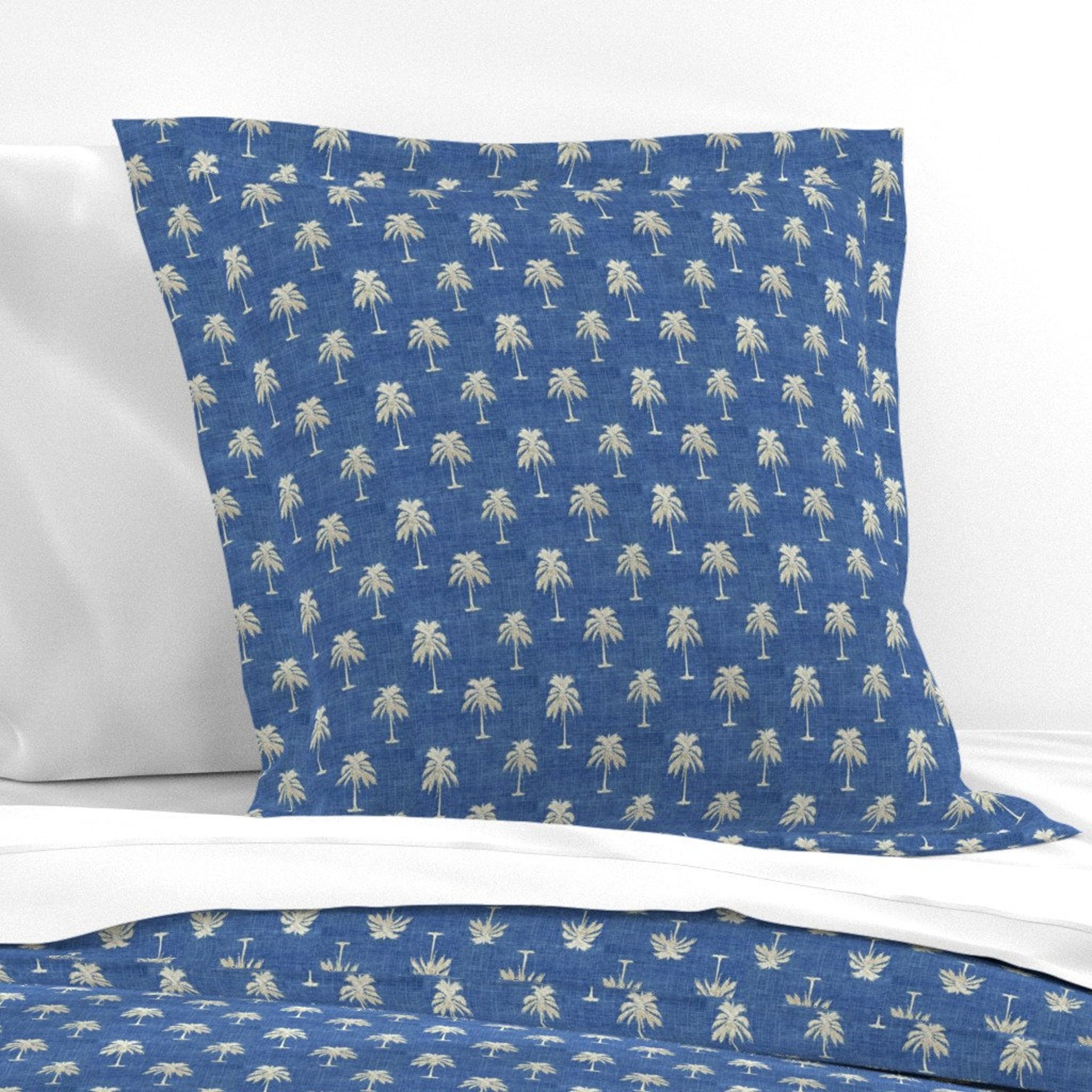 Denim Pillow Sham Golden Palm on Vintage Denim by Etsy