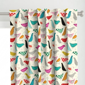 Mod Birds Curtain Panel - A Nod To The House Bird by katerhees - Mid Century Modern Colorful Rainbow Custom Curtain Panel by Spoonflower