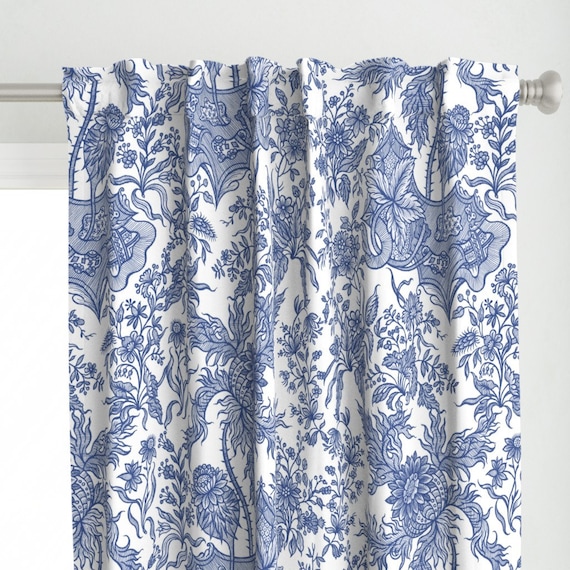 Blue Floral Chintz Curtain Panel - Tr...
