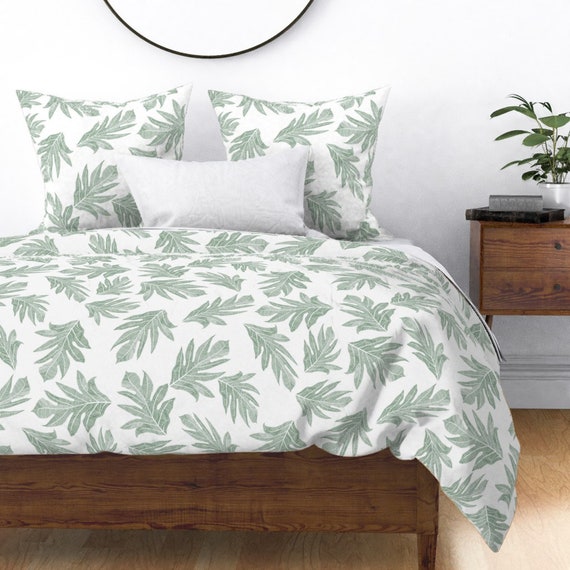 Tropical Duvet Cover 'ulu Nui Holidays Green on White by | Etsy